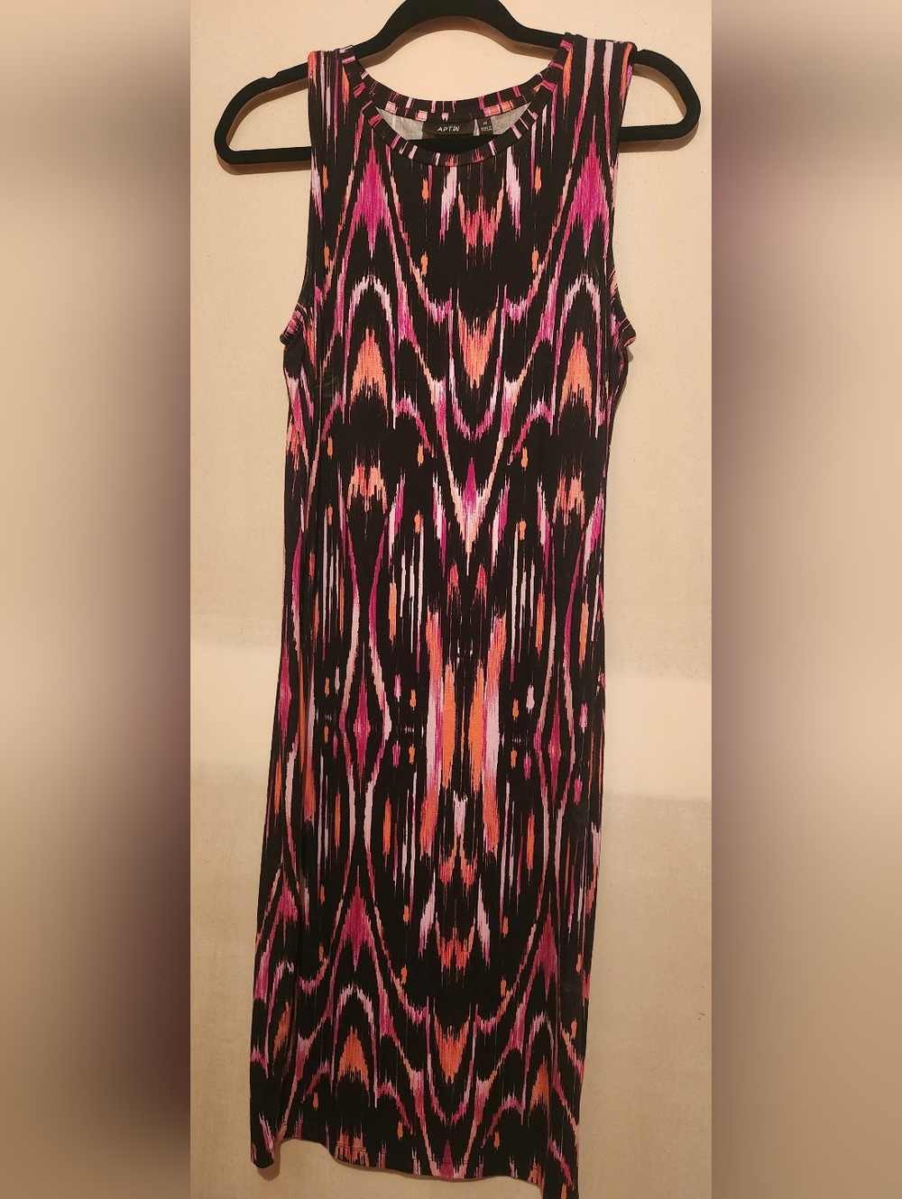 Sleeveless Black Dress with Pink & Orange Ikat Print